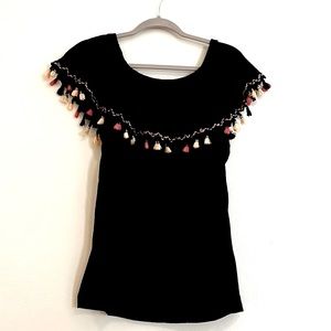 Cato black top with tassel fringe